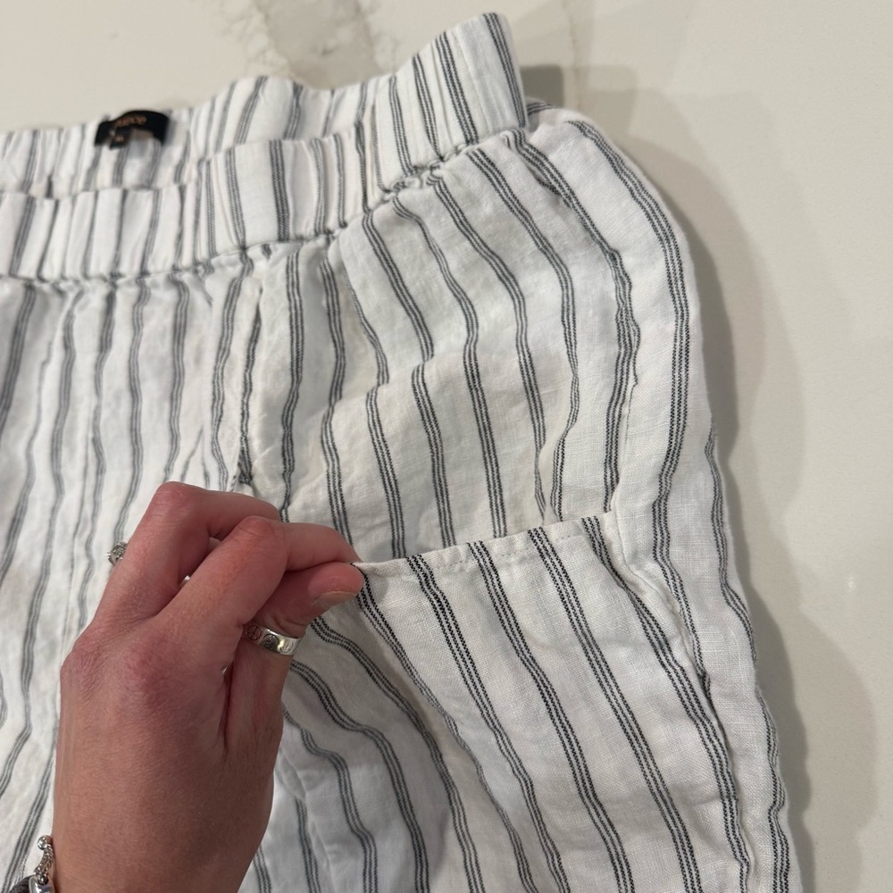 Quince 100% European Linen Tapered Ankle Pants Women’s XL Oatmeal/Black Stripe - Picture 9 of 12